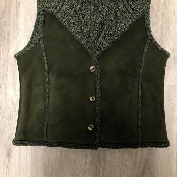L.L. Bean Women's Size Large Green Vegan Suede Shearling Fleece Vest Penny Lane - Picture 3 of 6